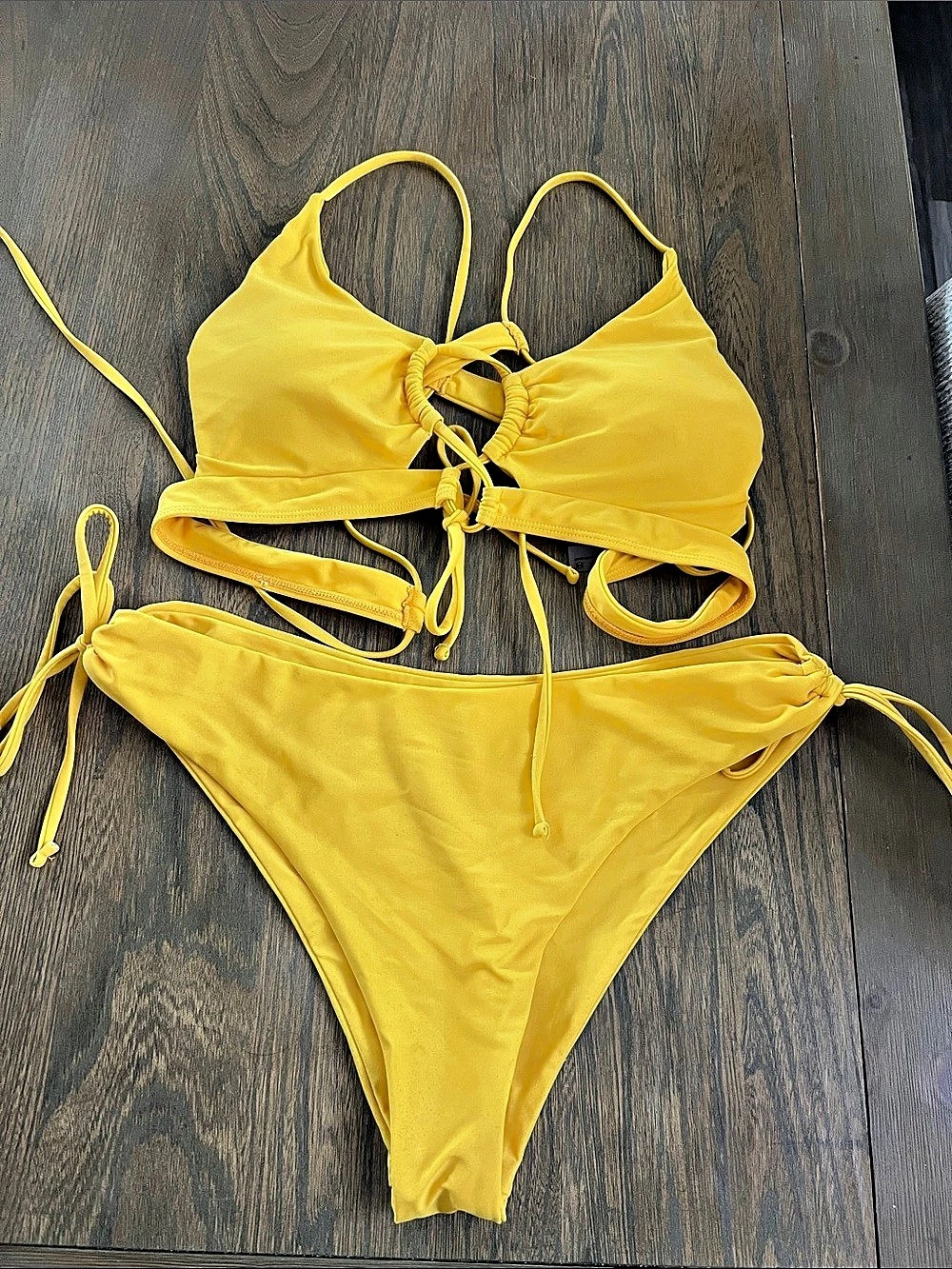 Yellow Cutout Tie-Side Bikini Set